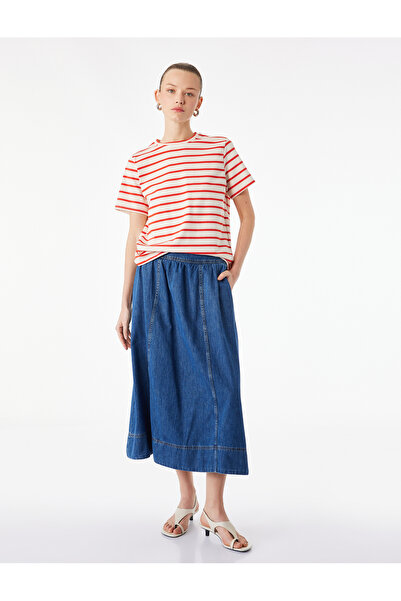 Koton Comfortable Fit Cotton Flared Midi Denim Skirt