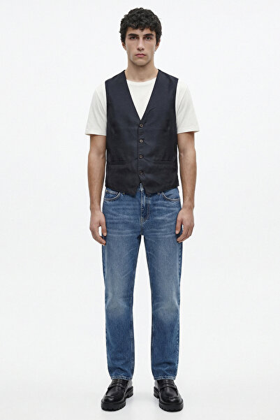 Sementa V-Neck Wool Knitwear Vest with Pockets - Navy Blue