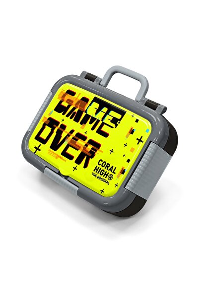 Coral High Kids Black Neon Yellow Game over Patterned Stainless Steel Lunch B...