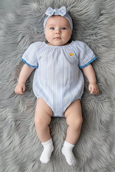 Exer Saucer Toddlers Girl 2 Pieces Stripe Short Sleeve Bodysuit With Headband...