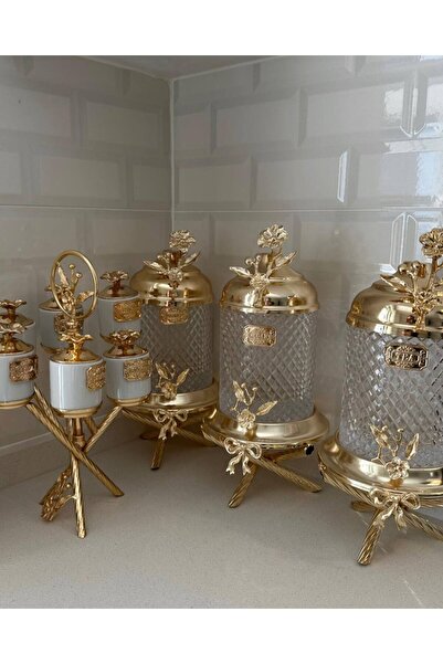 AZADE BAKIR GOLD PİRİNÇ JAPONGÜL AYAKLI KRİSTAL KAVANOZ 3’LÜ SET ve ZİKZAK 6’...