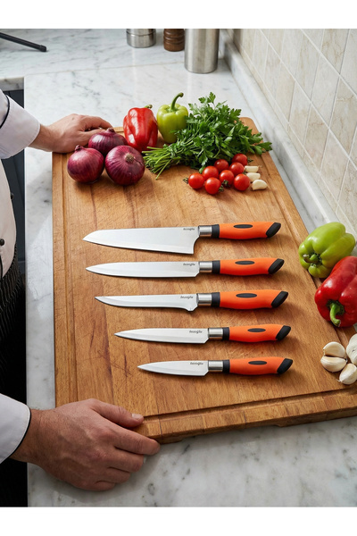 Lazoğlu Chefline 5 Parça Turuncu Mutfak Bıçak Seti + 6lı Meyve Bıçağı Hediyel...