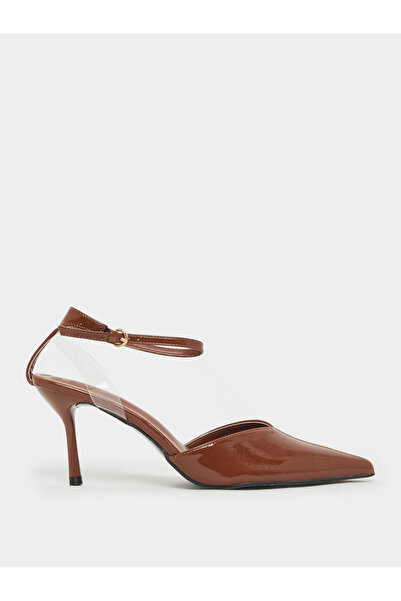 Styli Brown Patent Ankle Strap Pointed-Toe Shoes