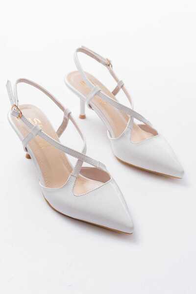 simplicity White Patent Leather Cross-Strap Detailed Heeled Shoes