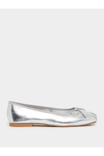 Styli Silver Bow Detail Flat Ballerinas