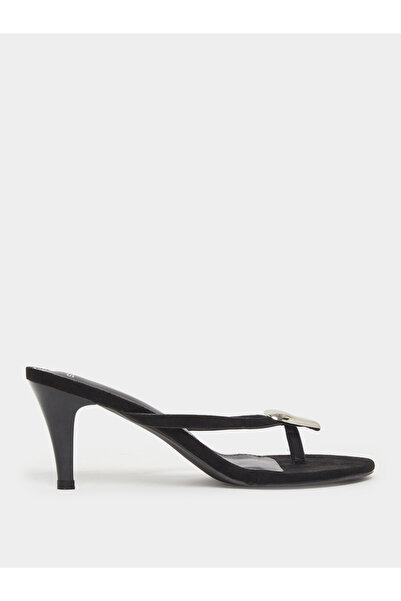 Styli Black Cone Heels Sandals with Gold Detail