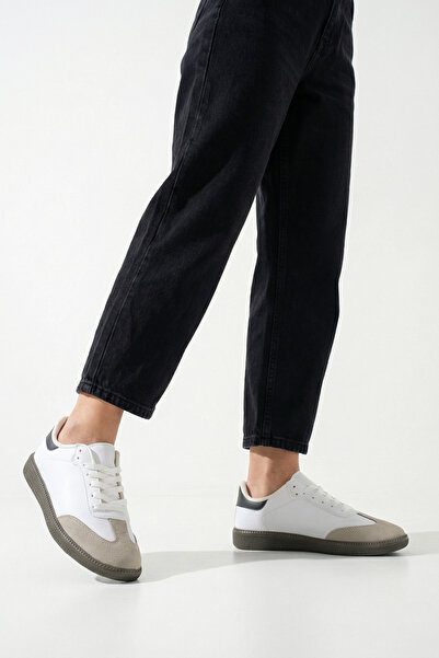 Moda Değirmeni Λευκό-Μαύρο Γυναικείο Sneaker χωρίς επένδυση MD1147-101-0008