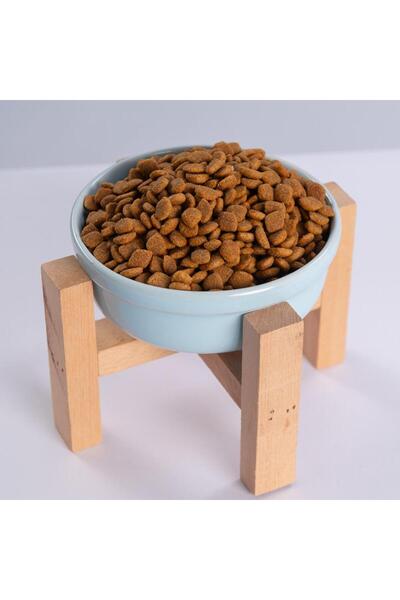 Pawstar Mavi Ahşap Standlı Seramik Mama/ Su Kabı Kedi Köpek Mama Su Kabı