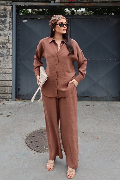 BEJNA Women's Silky Flowing Shirt and Pants Top and Bottom Set