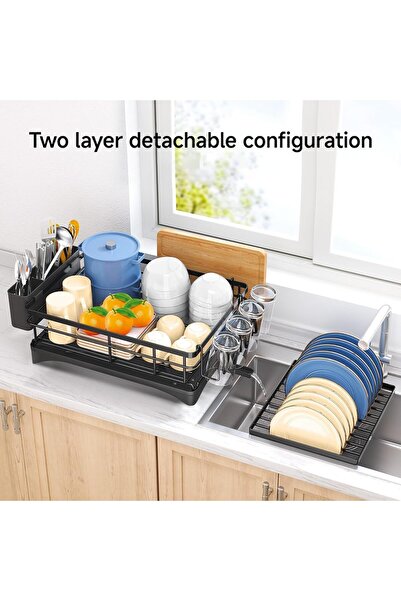 genernic Dish Drying Rack Durable Rust-Proof Large 2 Tier Dish Racks for Kitc...