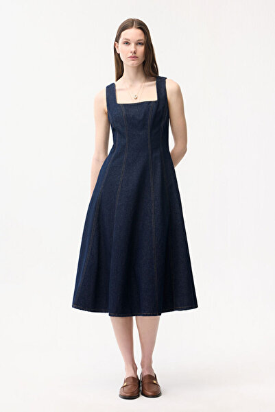 adL Elbise Dikiş Detaylı Midi Elbise