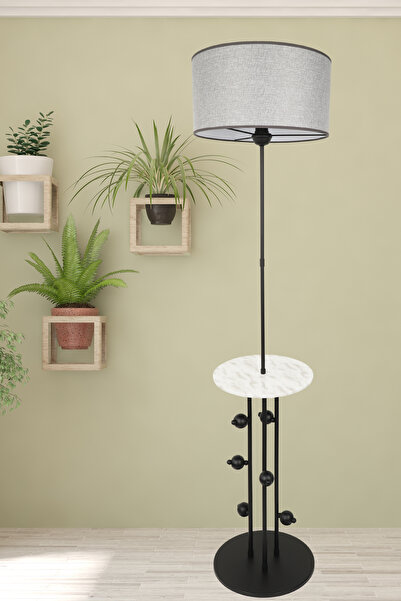 Begüsa Marselo Sehpa Lambader Siyah Mermer Ahşap