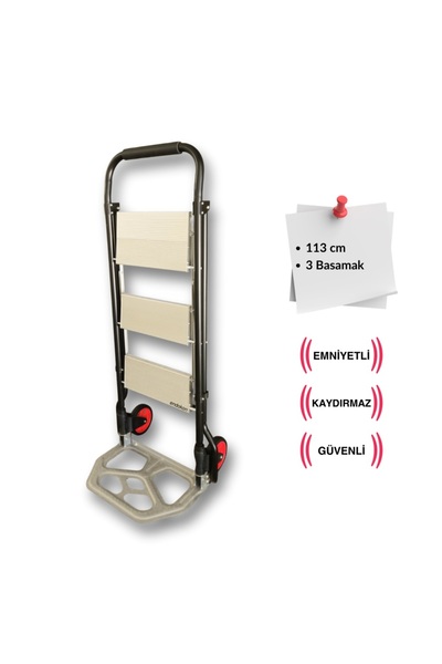 Endokon Portatif Çekçekli Merdiven - Tekerlekli - İkisi Bir Arada - 3 Basamaklı