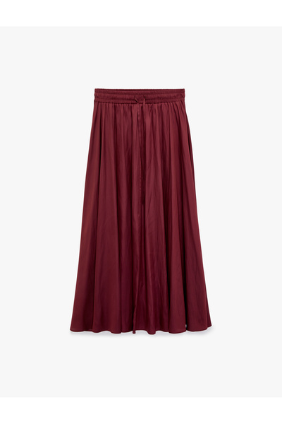 Koton Beli Lace-Up Flared Long Satin Skirt