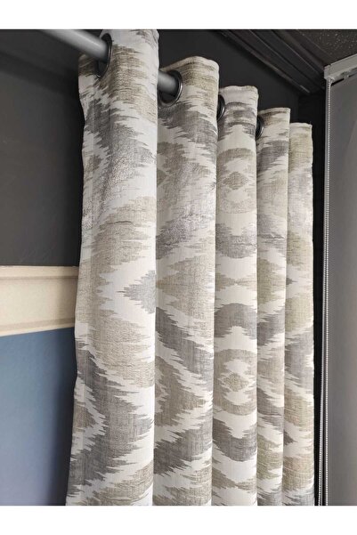 Evcimenhome Rustic Curtain, Jacquard Fabric. Eyelet Metal Ring 170Cmx225Cm