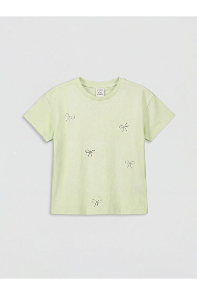 LC Waikiki Green Bow Printed Girls' T-Shirt