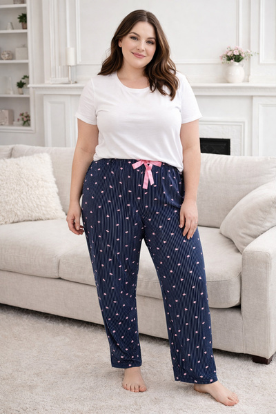 REMSA Large Size Women's Heart Pattern Viscose Fabric Combed Cotton Battal Si...