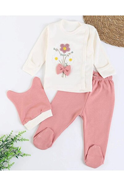 Ege Bebek Baby Girl 100% Cotton Floral Embroidered 3-Piece Bodysuit Set with ...
