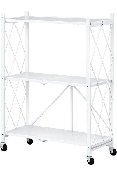 Biki رف تخزين معدني 3 طوابق قابل للطي بعجلات 87×72×34 سم ابيض