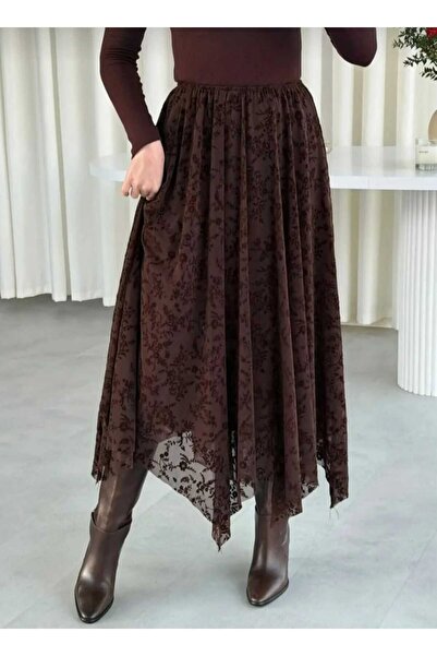 Moda Krash Flock Printed Trendy Tulle Skirt