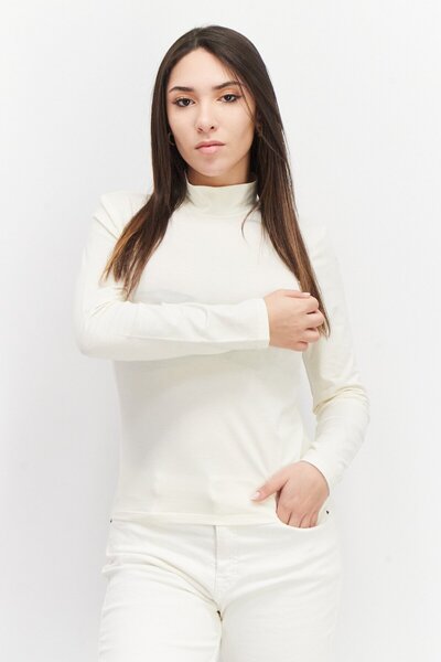 Don't Call Me Jennyfer Women High Neck Long Sleeves Plain Sweatshirt, Ivory