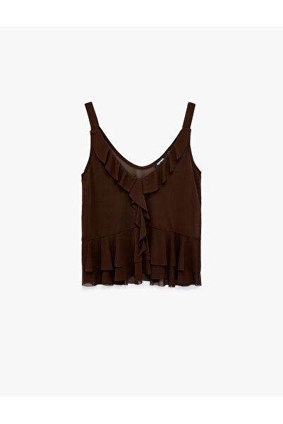 Koton Volan Detaylı V Yaka Fırfırlı Askılı Bluz