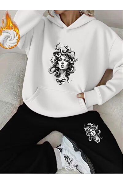 ZEMLİYA Women's Printed Sweatshirt - Sweatpants 2-Piece Set Oversized Fit 3 T...