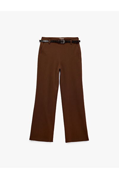 Koton Belted Palazzo Fabric Trousers with Pockets