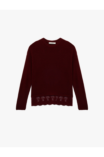 Koton Long Sleeve Crew Neck Sweater with Lace Detail