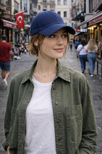 ZERAMİNE Lacivert Düz Baseball Şapka Arkası Cırtlı Ayarlanabilir Unisex Kep –...