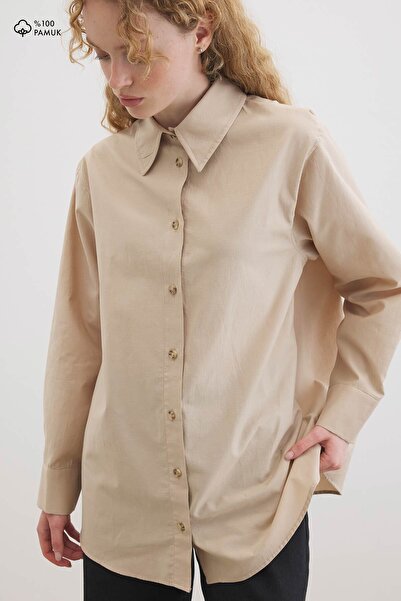 Hooopstore Premium Cotton Oversize Beige Shirt