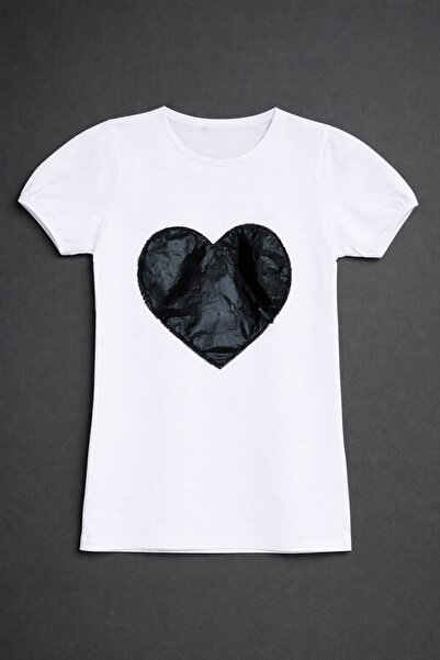 Nacar 23 Nisan 29 Ekim Gösteri Kıyafeti Kız Çocuk Kalp Detaylı Beyaz Tişört