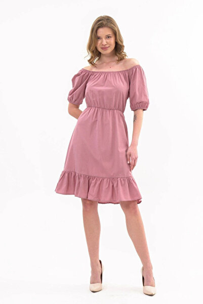 Bonnie Clyde Rochie midi elegantă, pudră, cu talie elastică, fustă cu volane ...