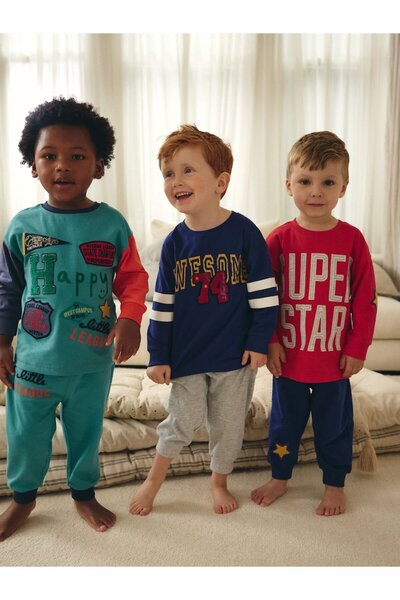 Next Baby Cotton Multi-Colored Shiny Long Sleeve Pajama Top and Bottom Set