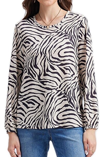 OEM Anyfitting women's long-sleeved blouse, beige zebra print, size M,