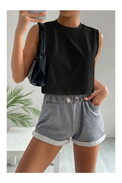 Agolady Women's Crew Neck Sleeveless Crop T-Shirt