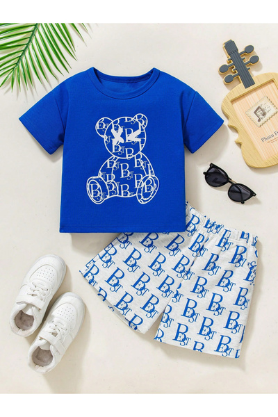 Take Two By Styli Boys Graphic Print Short Sleeve T-Shirt and Shorts Set