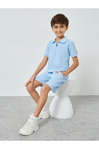 Styli Boys Blue Cotton Polo and Shorts Set