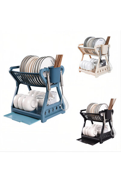 Issa Dish Rack 34x31x25cm Plastic, with 2 Levels and Water Drain