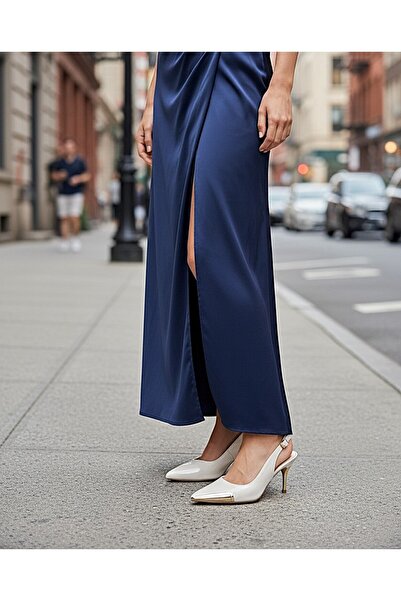KAFKASLAR AYAKKABI 6cm Thin Heels, Closed Front, Open Back, Satin Look, Micro...