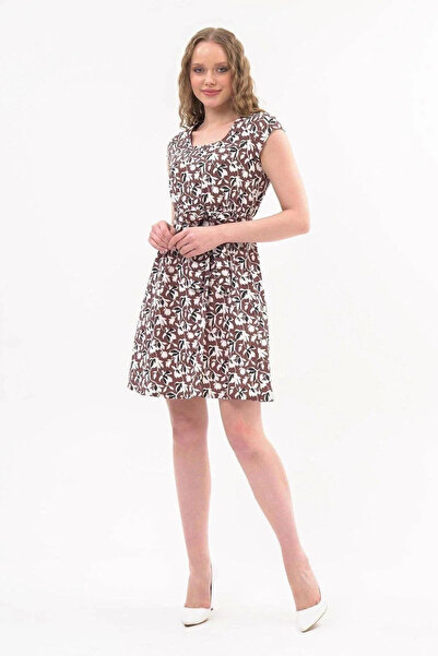 Bonnie Clyde Women's Double Breasted Collar Square Patterned Strap Zero Sleev...