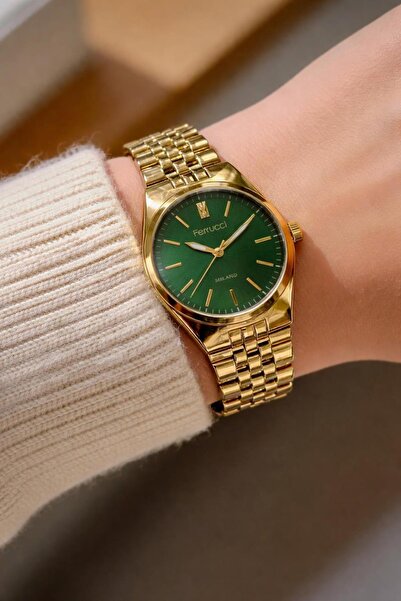 Ferrucci Milano Women's Green Dial Gold Metal Strap Wristwatch 2 Years Warranty