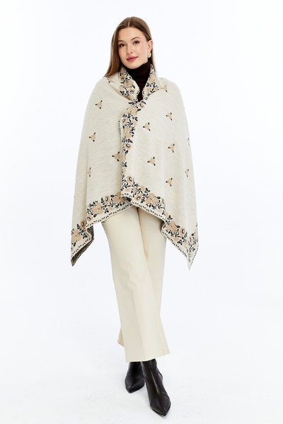 panşalço Rose Pattern Stone-Camel-Black, Battal Shoulder Shawl, Knitwear Shoulder Shawl, Shawl, Women, Young, Mother Shawl, 75X180Cm