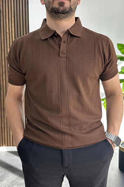 Edwox Tricou cu guler polo cu model pentru bărbați, maro Edw460