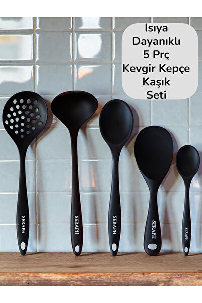 Seraph Heat Resistant Silicone Colander Spoon Set 5 Pieces 28Cm/22Cm/20Cm Spo...