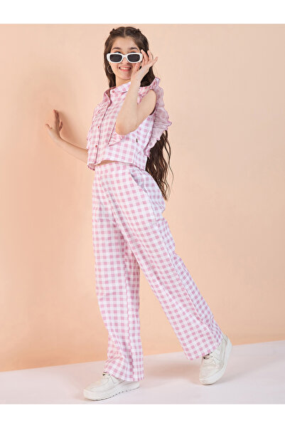 Stylo Bug By Styli Checked Print Frill Sleeve Top and Pants Set