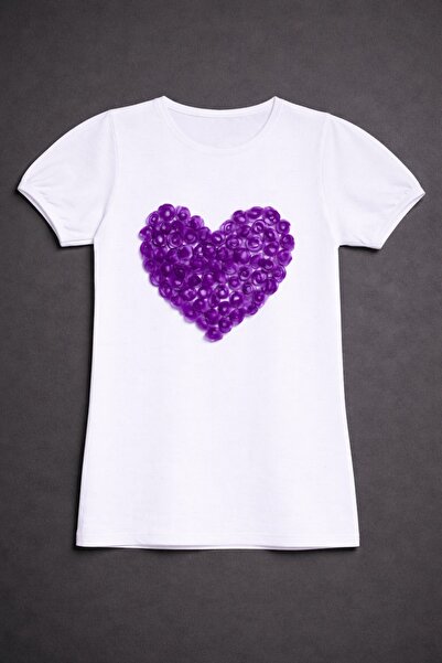 Nacar 23 Nisan 29 Ekim Gösteri Kıyafeti Kız Çocuk Kalp Detaylı Beyaz Tişört