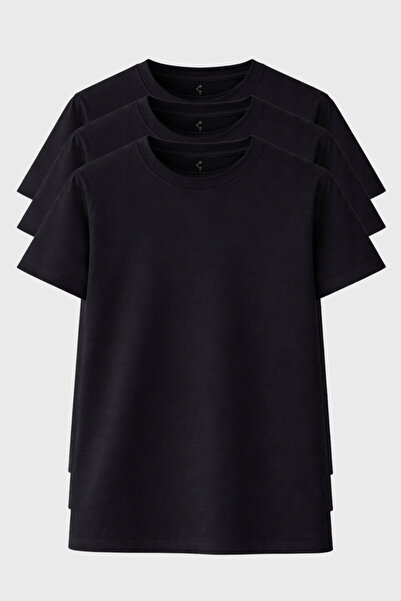 freemen Erkek 3 Adet Siyah Tişört Paketi, 30/1 Süprem Pamuk, Yumuşak Doku, Bi...