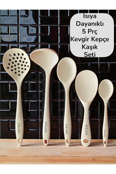 Seraph Isıya Dayanıklı Silikon Kevgir Kepçe Seti 5Prç 28cm/22cm/20cm Kaşık 30...