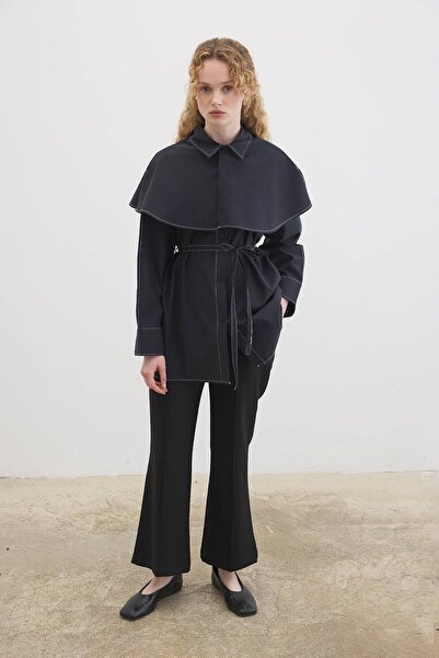 Hooopstore Removable Cape Collar Black Shirt